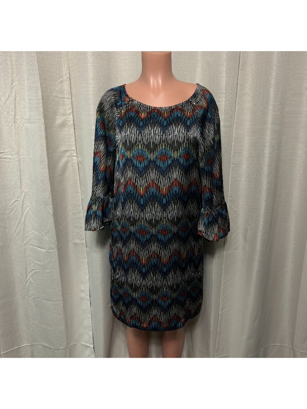 Uncle Frank Pullover Bell Sleeve Satin Shift Dress Women's Size Small Lined